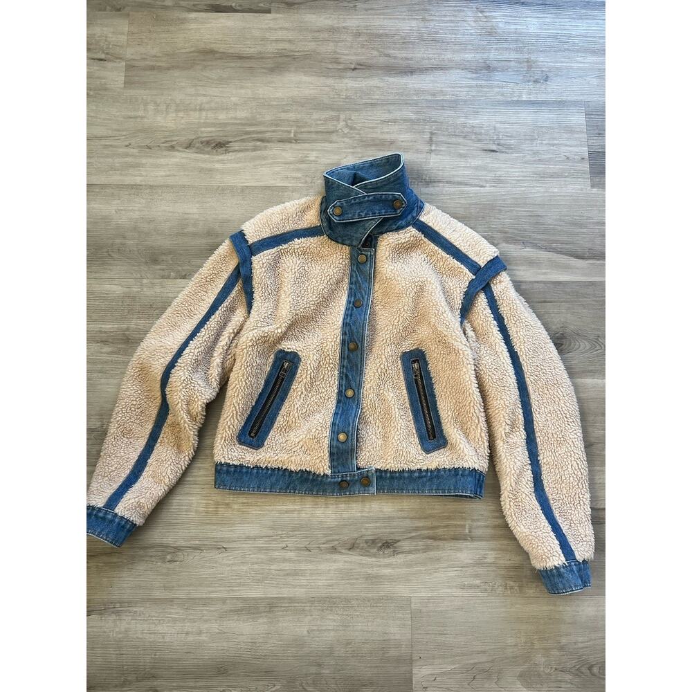$495 VERONICA BEARD "Potter" cropped fleece and denim jacket coat sz S